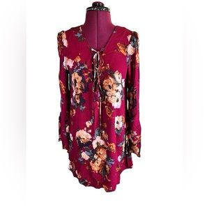 Blu Pepper Womens Size Large Dress Maroon Burgundy Floral